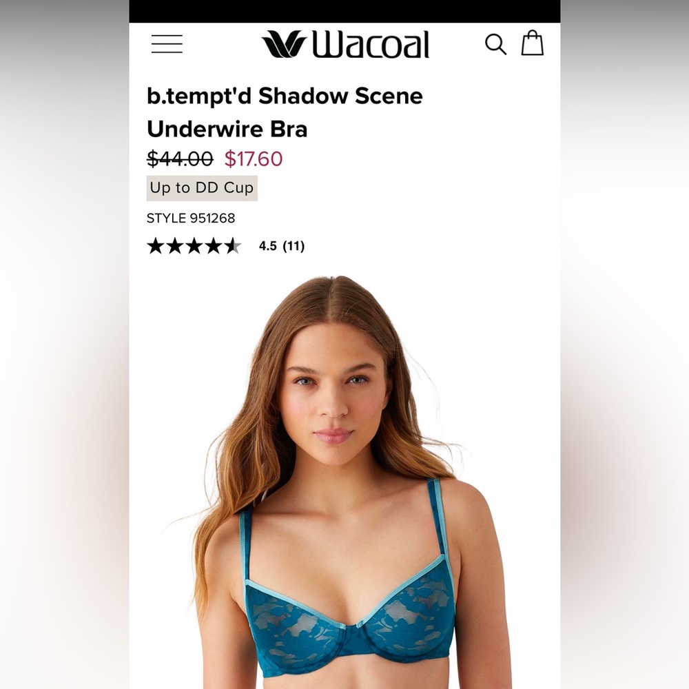 Wacoal b. Tempted shadow bra - 34C, NWT.
